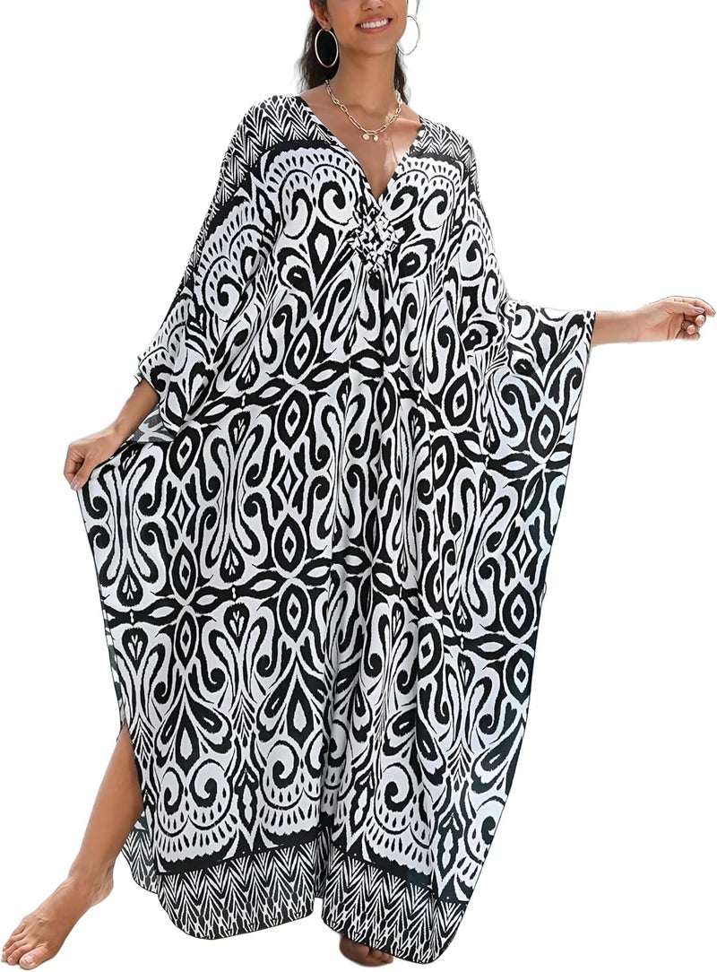 KEYLORTING Women's Plus Size Kaftan Dress – Plus Size Maxi Dress Moo Moos Beach Cover Up,Bathing Suit Cover-Up Loungewear - Image 1